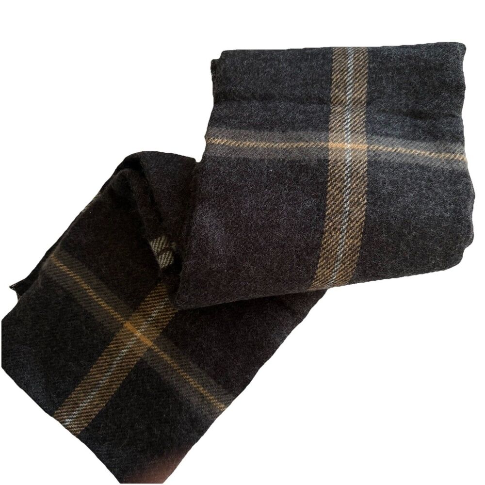 NWT MENS Charcoal Tan White Plaid BANANA REPUBLIC Scarf 72” Long UNISEX SCARF